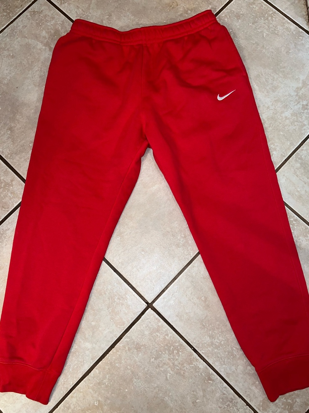 Nike Red Men’s Jogger Sweatpants with White Swoosh